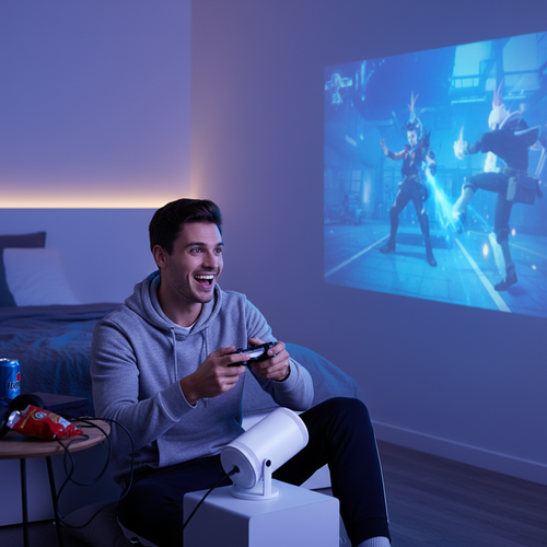 Gamer with white projector